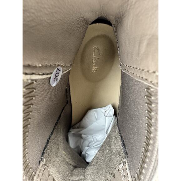 CLARKS Womens Leather Chelsea Boot Arlo 7.5 M Tan Suede Booties Stacked Heel - Picture 7 of 12